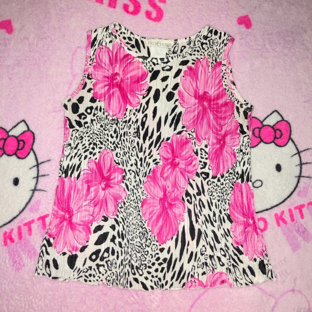 90s leopard floral crinkle top